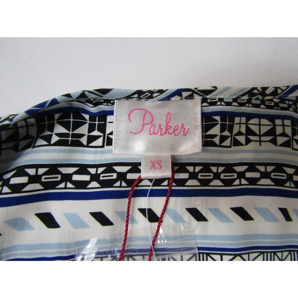 Parker Blue Geometric Silk Top sz XS Boho Hippie Y2K Cottaecore Peasant 90's - Picture 5 of 11